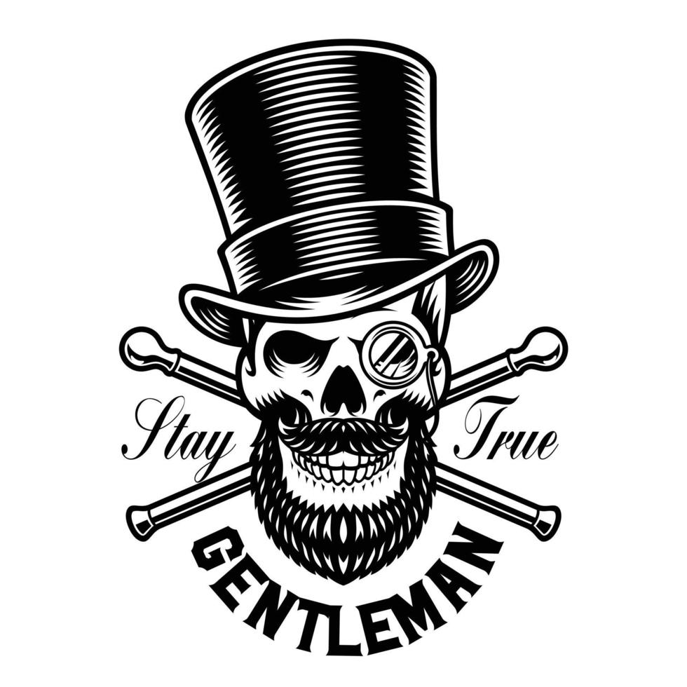 vector vintage illustration of a skull in hat