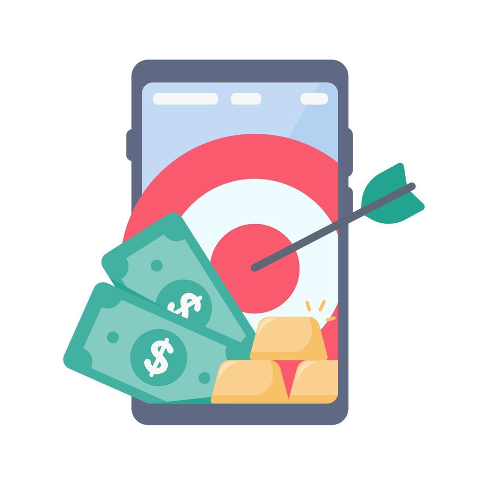 target on mobile phone The concept of achieving financial goals vector