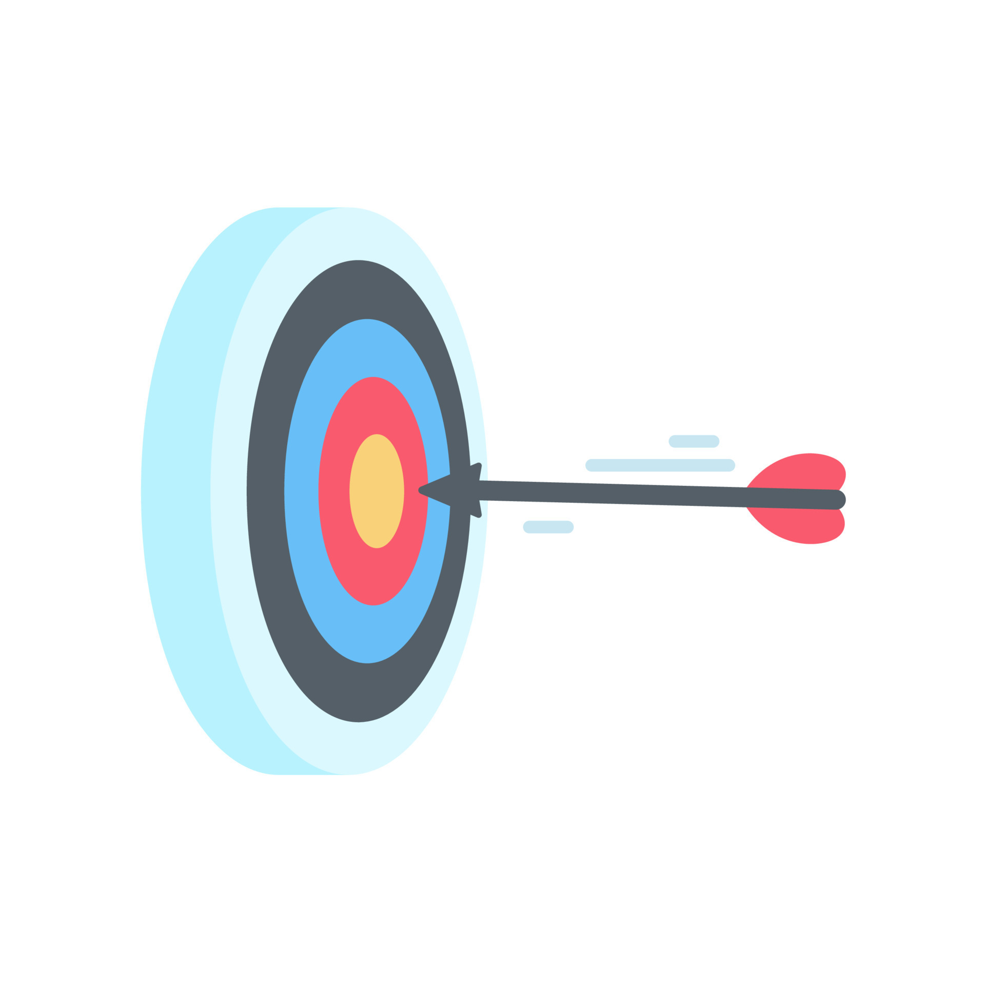 Arrows shot to the center of the target. business goal setting concept