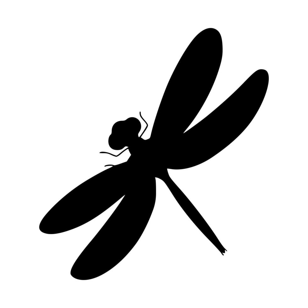 Dragonfly contour silhouette isolated on white background. Vector black and white illustration of a flying insect