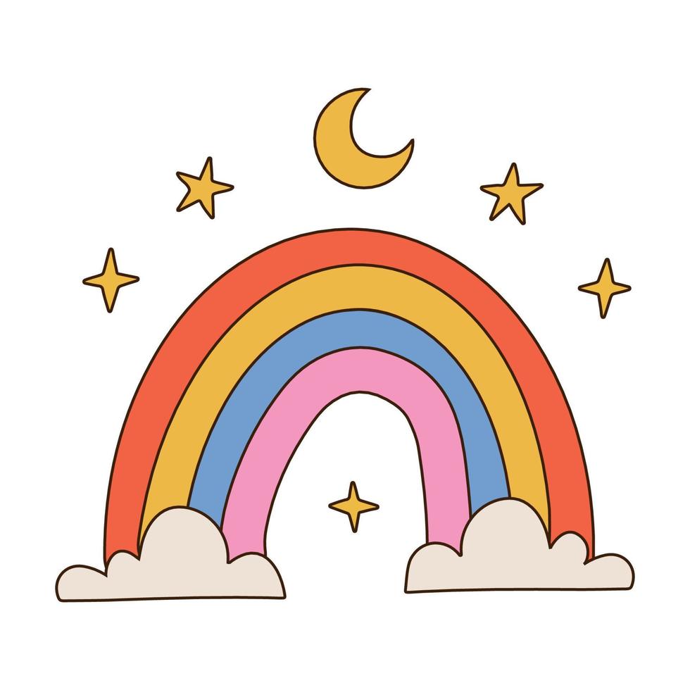 arco iris con nubes, estrellas y luna. ilustración vectorial estilo de dibujo de dibujos animados estilo aislado sobre fondo blanco. perfecto para niños, carteles, estampados, tarjetas, telas, libros para niños. 7837825 Vector arco iris con nubes, estrellas y luna. ilustración vectorial estilo de dibujo de dibujos animados estilo aislado sobre fondo blanco. perfecto para niños, carteles, estampados, tarjetas, telas, libros para niños. 7837825 Vector