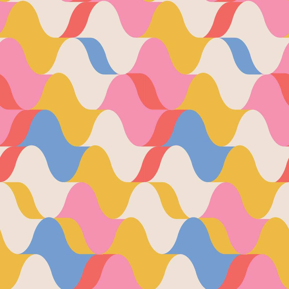 50s - 60s Mid Century Seamless Pattern. Wavy geometric groovy background. Flat vector illustration.