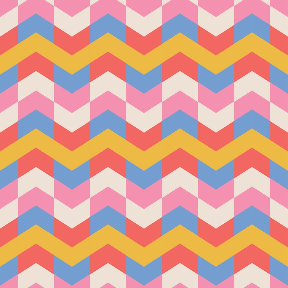 Simple abstract geometric seamless pattern with arror shapes and groovy color palette. Ornate composition, best use in web design, business card, invitation, poster, textile print. Vector illustration