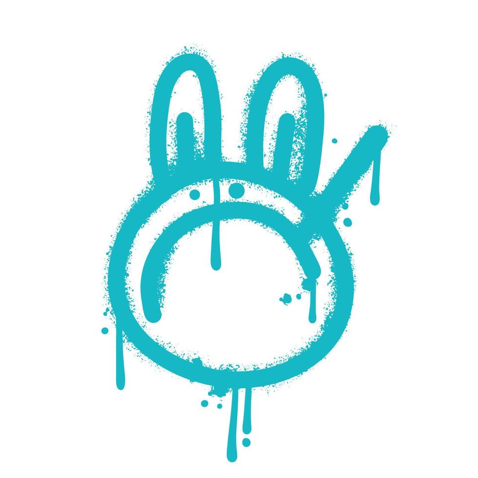 Graffiti image - smoking rabbit sprayed in blue over white. Urban street wall art. Abstract modern angry character decoration performed. Isolated textured Vector Illustration.