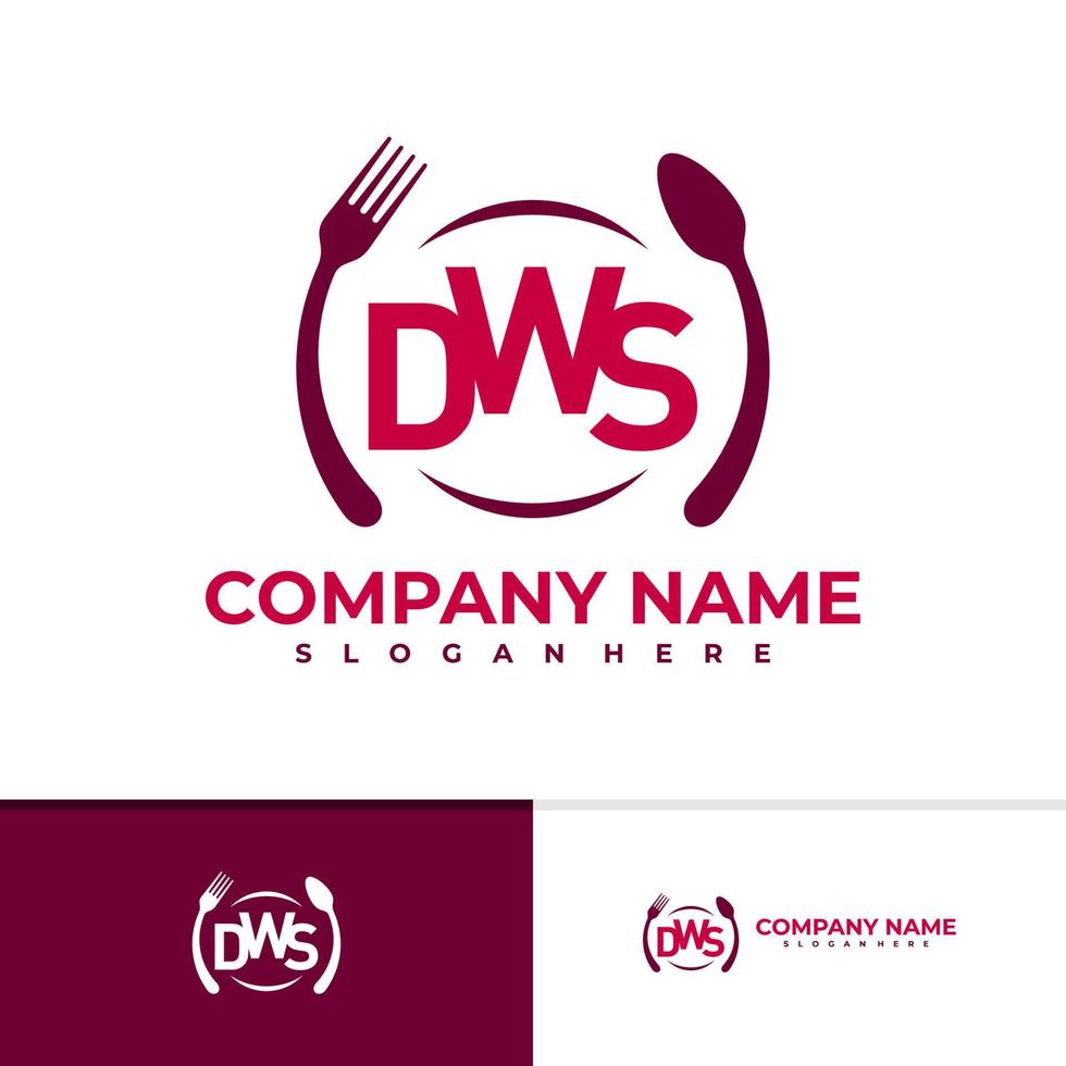 Food D W S logo vector template, Initial D W S logo design concepts