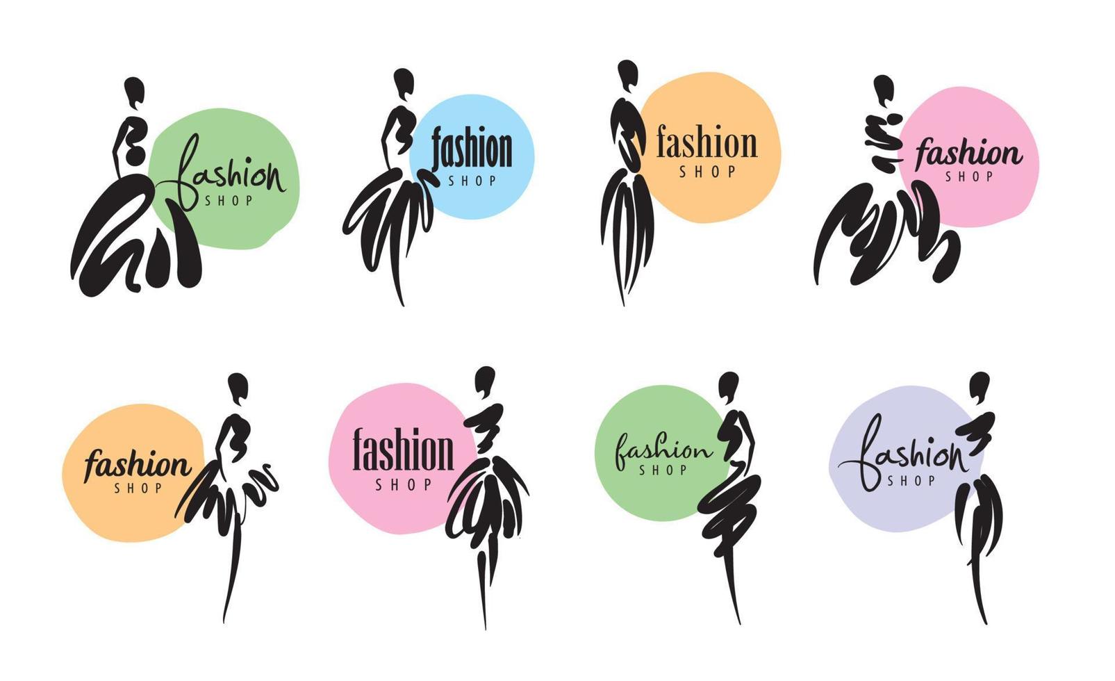 A set of vector logos for fashion with a drawn woman