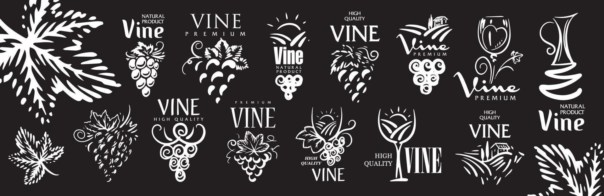 Vector set of hand drawn logos for wine