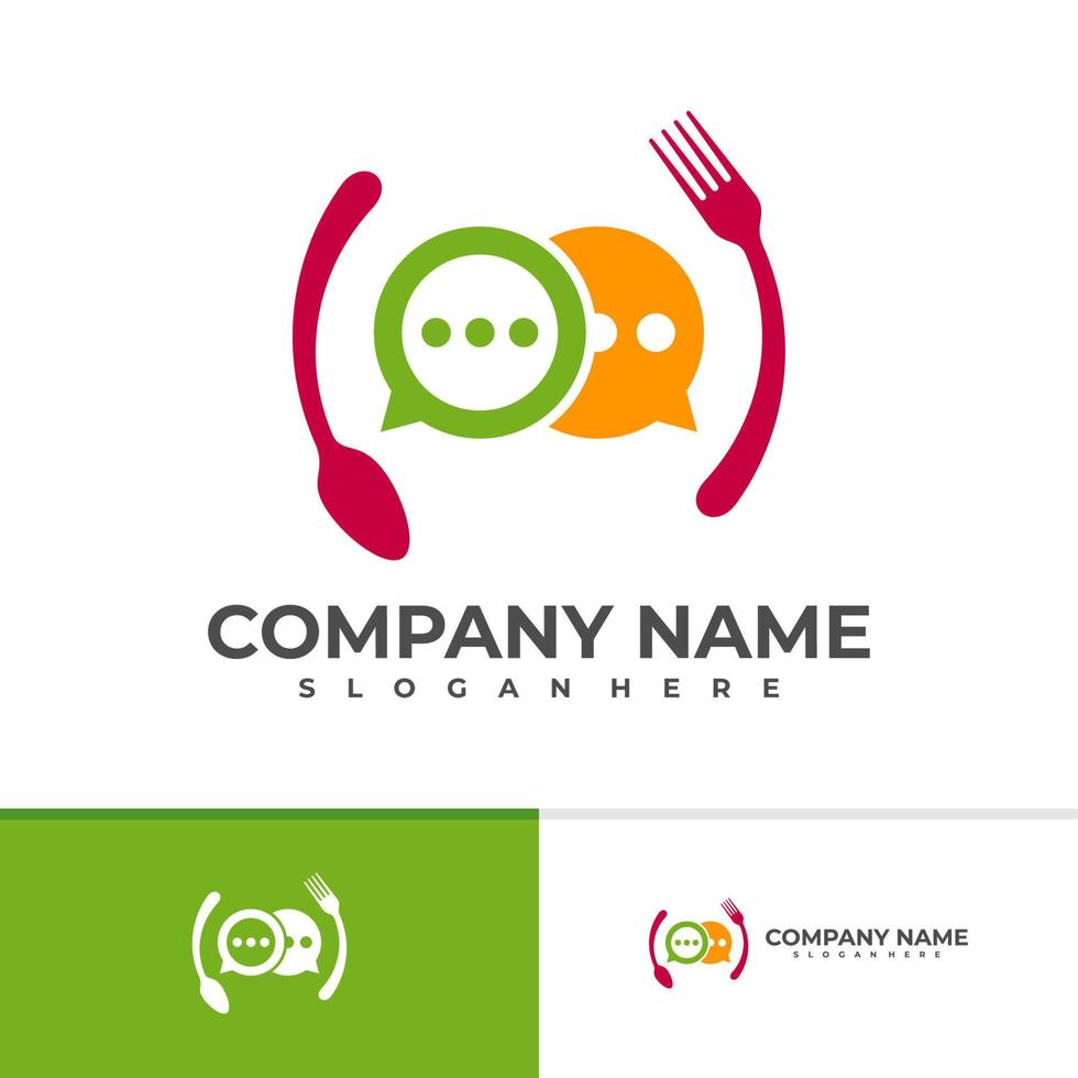 plantilla de vector de logotipo de chat de comida, conceptos creativos de diseño de logotipo de chat de comida