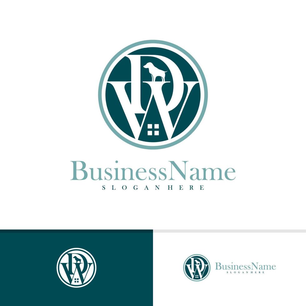 Letter D W with Dog logo vector template, Creative D W logo design concepts