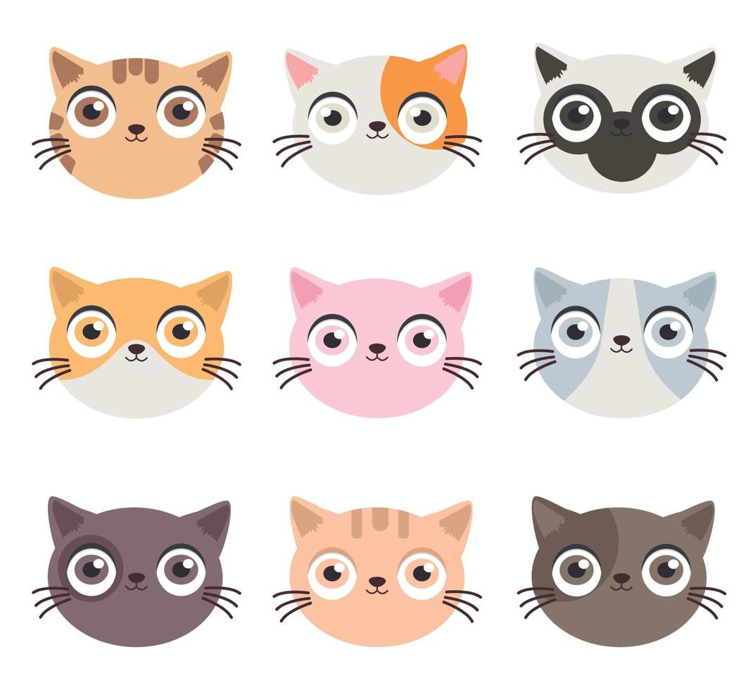 Set of cute cats head vector