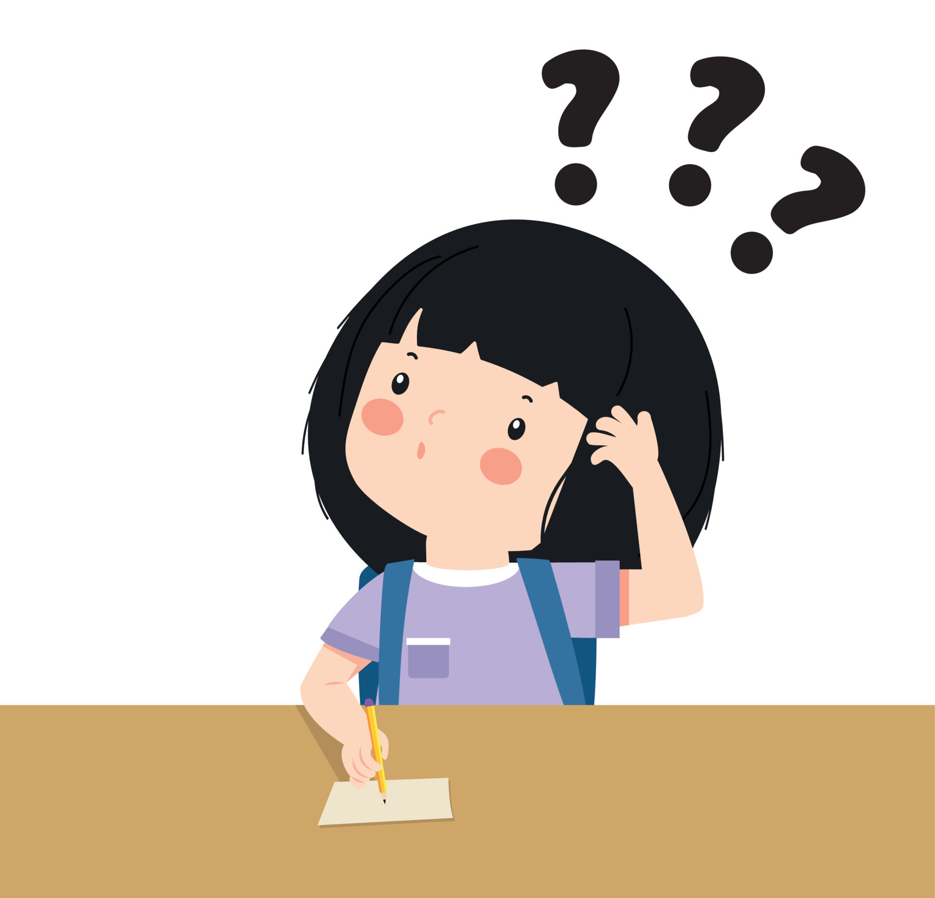 student the girl is thinking with question 7838159 Vector Art at Vecteezy