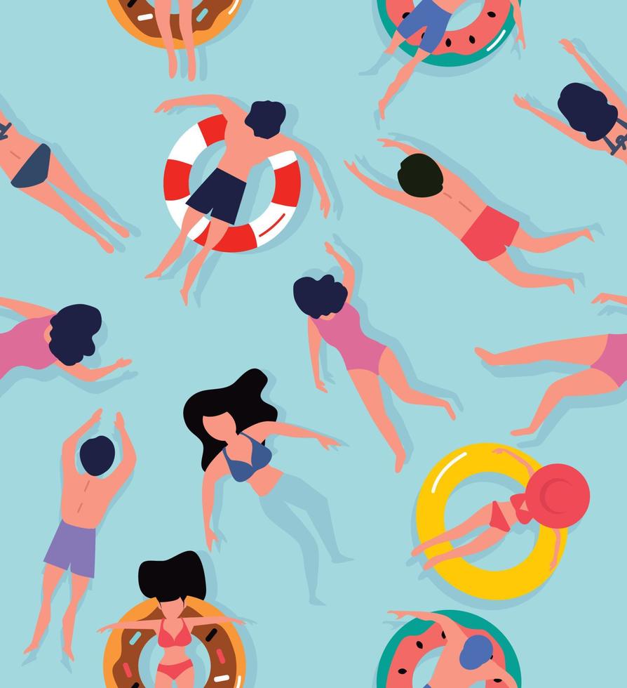 Top view People Swimming  seamless pattern vector