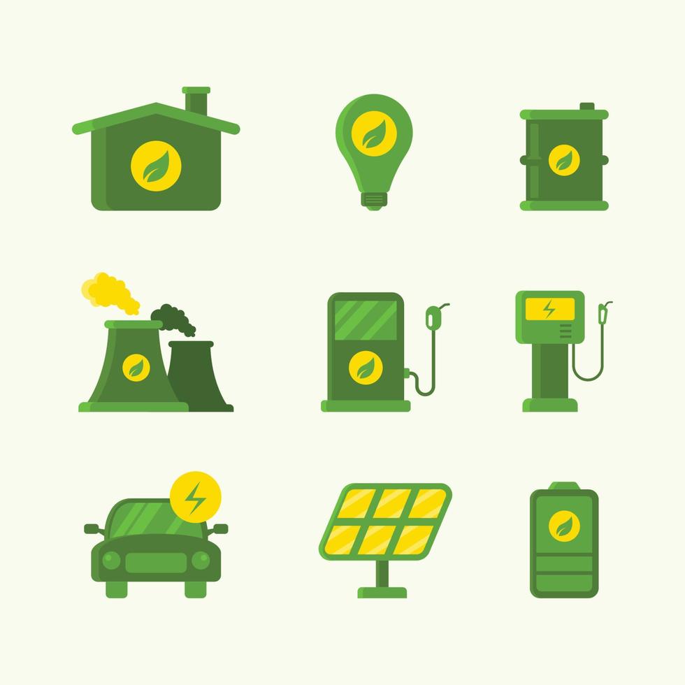 conjunto de iconos de tecnología ecológica verde vector