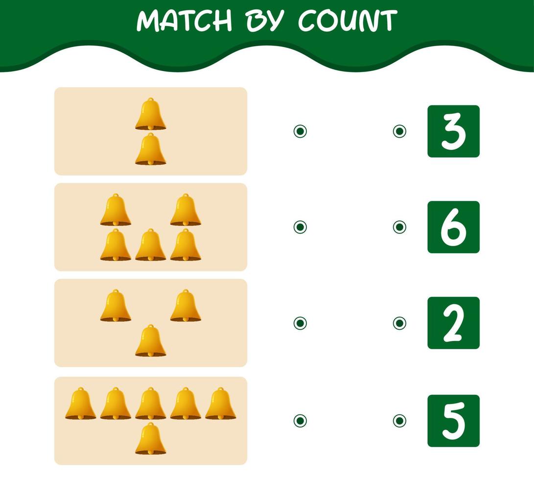 Match by count of cartoon bell. Match and count game. Educational game for pre shool years kids and toddlers vector