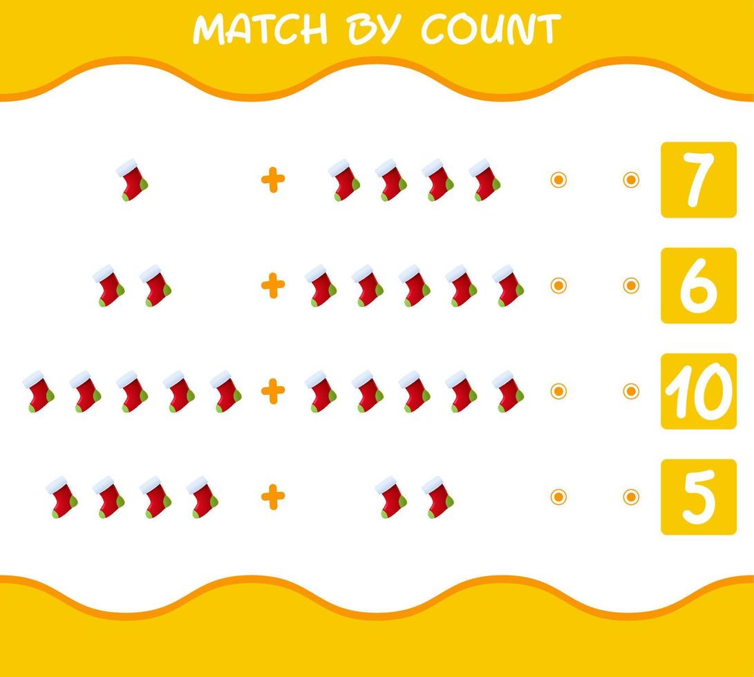 Match by count of cartoon sock. Match and count game. Educational game for pre shool years kids and toddlers vector