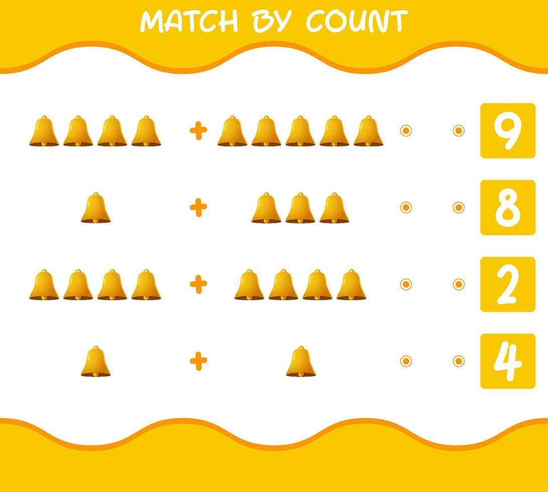 Match by count of cartoon bell. Match and count game. Educational game for pre shool years kids and toddlers vector