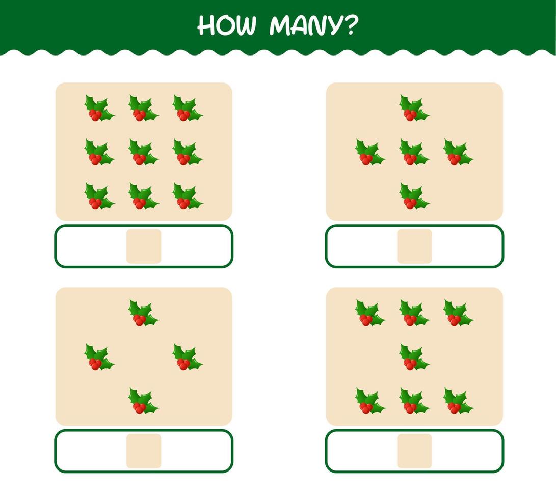 How many cartoon holly berry. Counting game. Educational game for pre shool years kids and toddlers vector