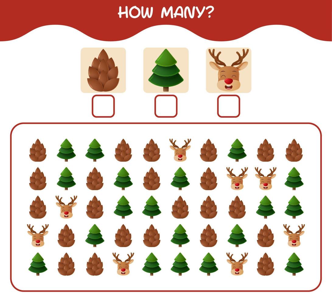 How many cartoon christmas. Counting game. Educational game for pre shool years kids and toddlers vector