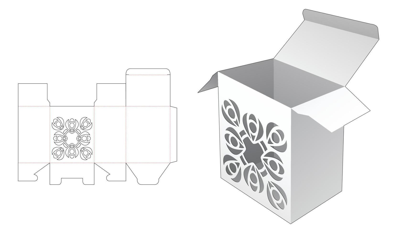 caja de cartón con plantilla troquelada de ventana con patrón de mandala vector