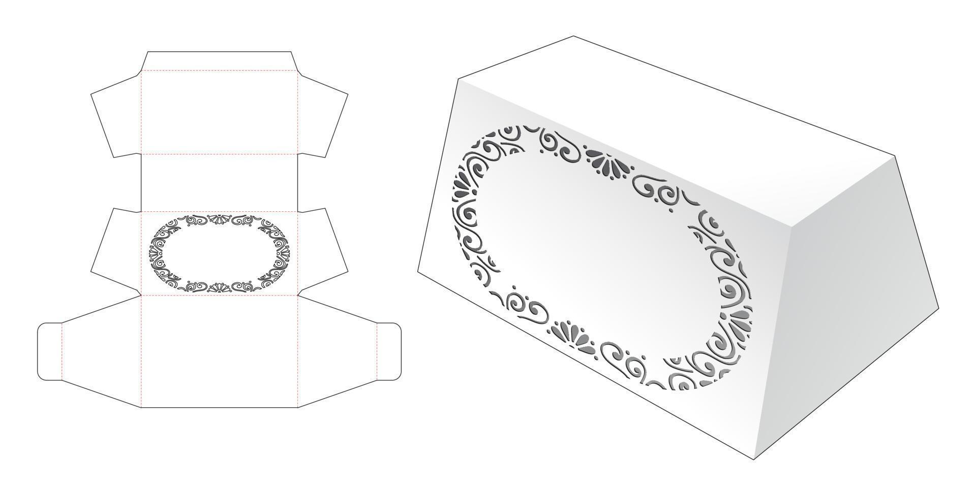 Trapezoid box and stenciled mandala window die cut template vector