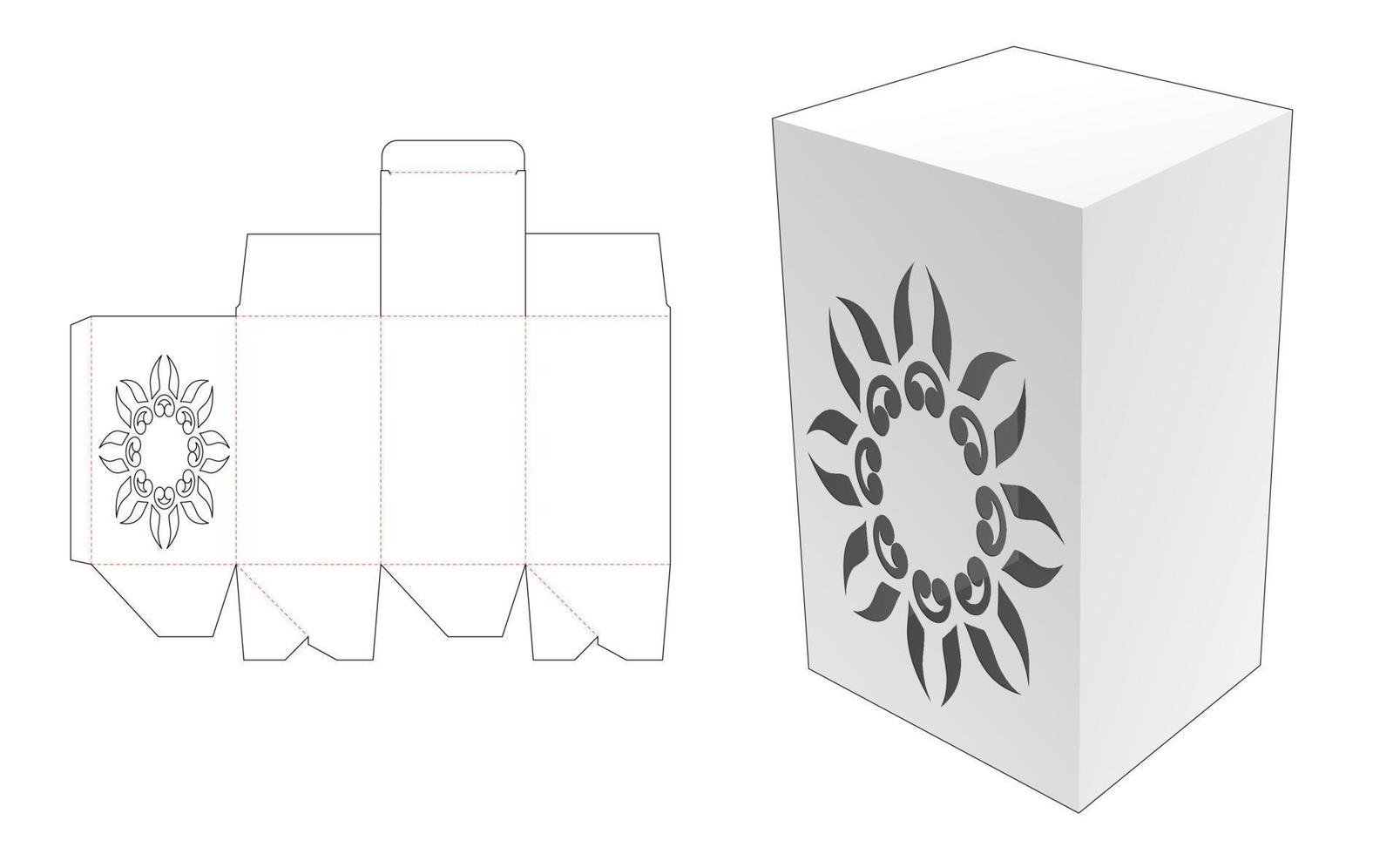 caja y plantilla troquelada de ventanas de mandala estarcidas vector