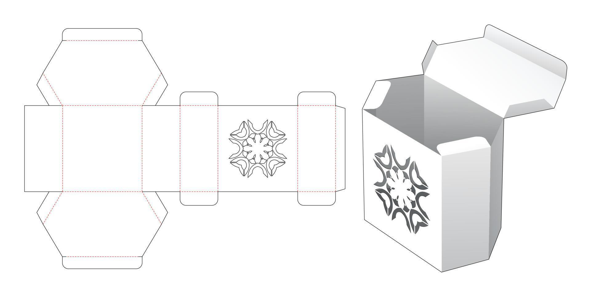 Hexagonal box and stenciled mandala window die cut template vector