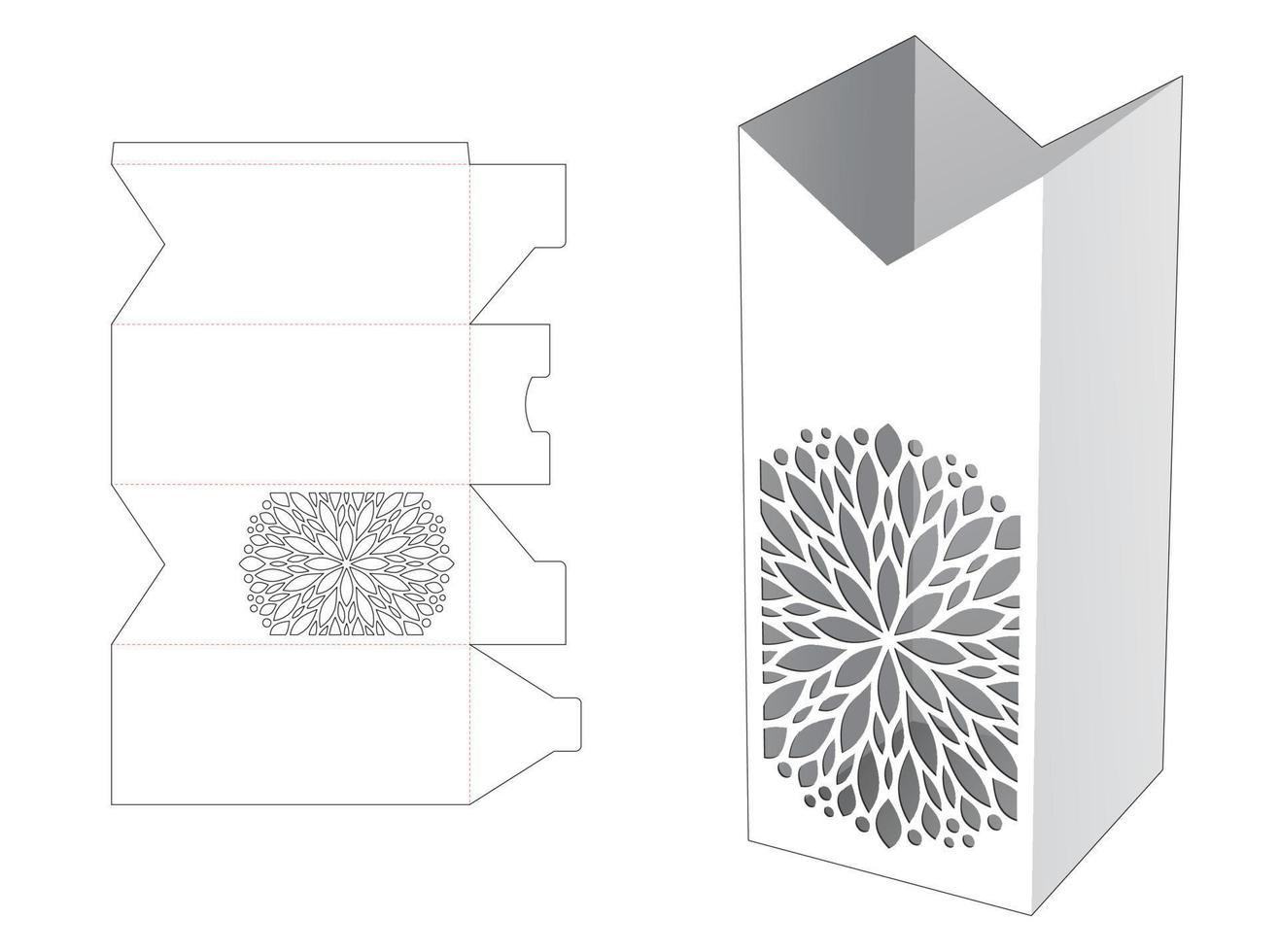 Stationery tall box with stenciled mandala die cut template vector