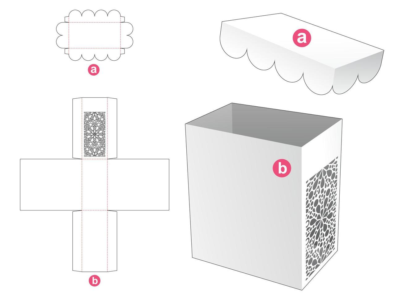 caja alta mandala estarcida con cubierta de borde curvo plantilla troquelada vector