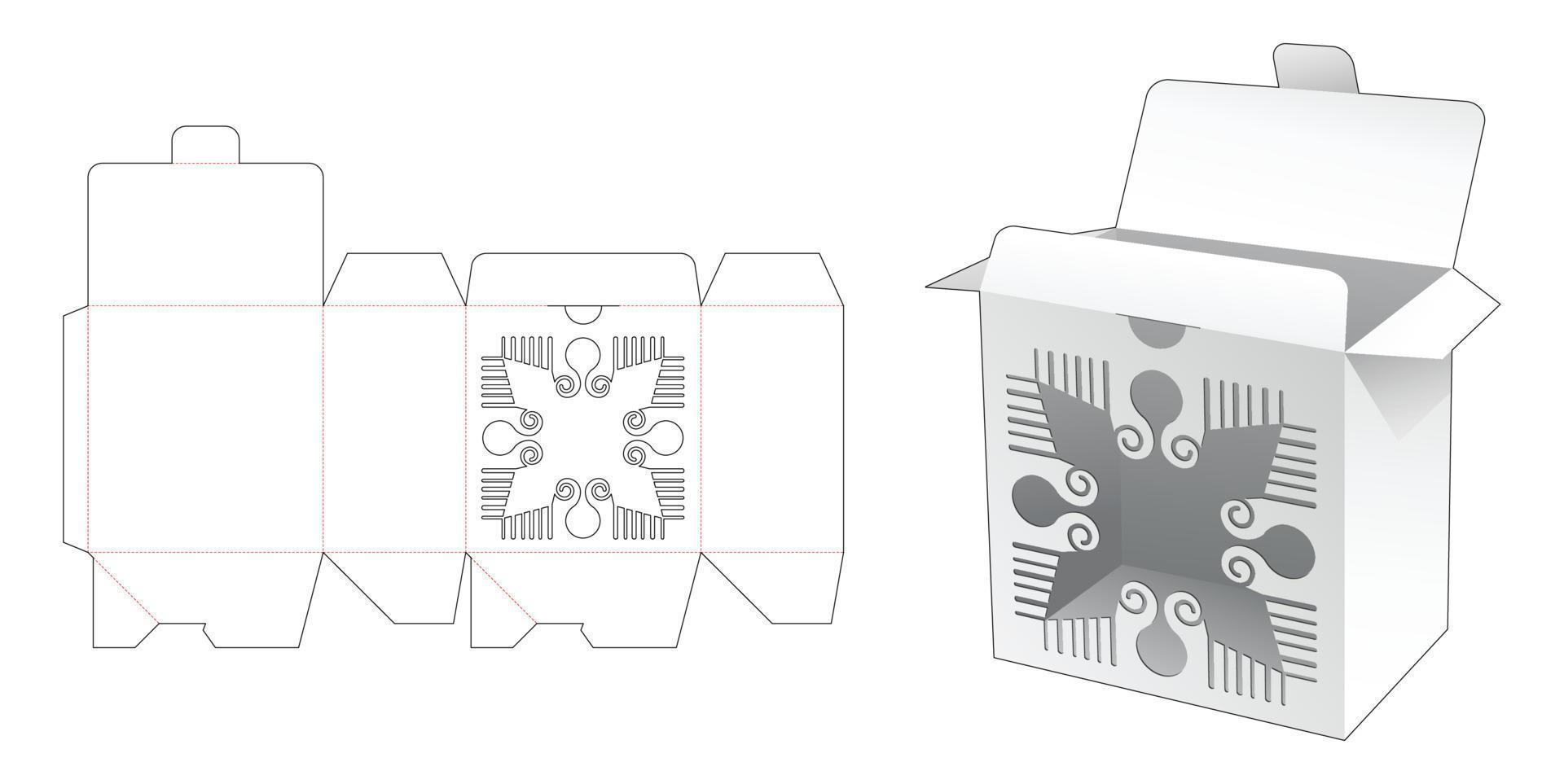 Box with locked point and stenciled mandala window die cut template vector