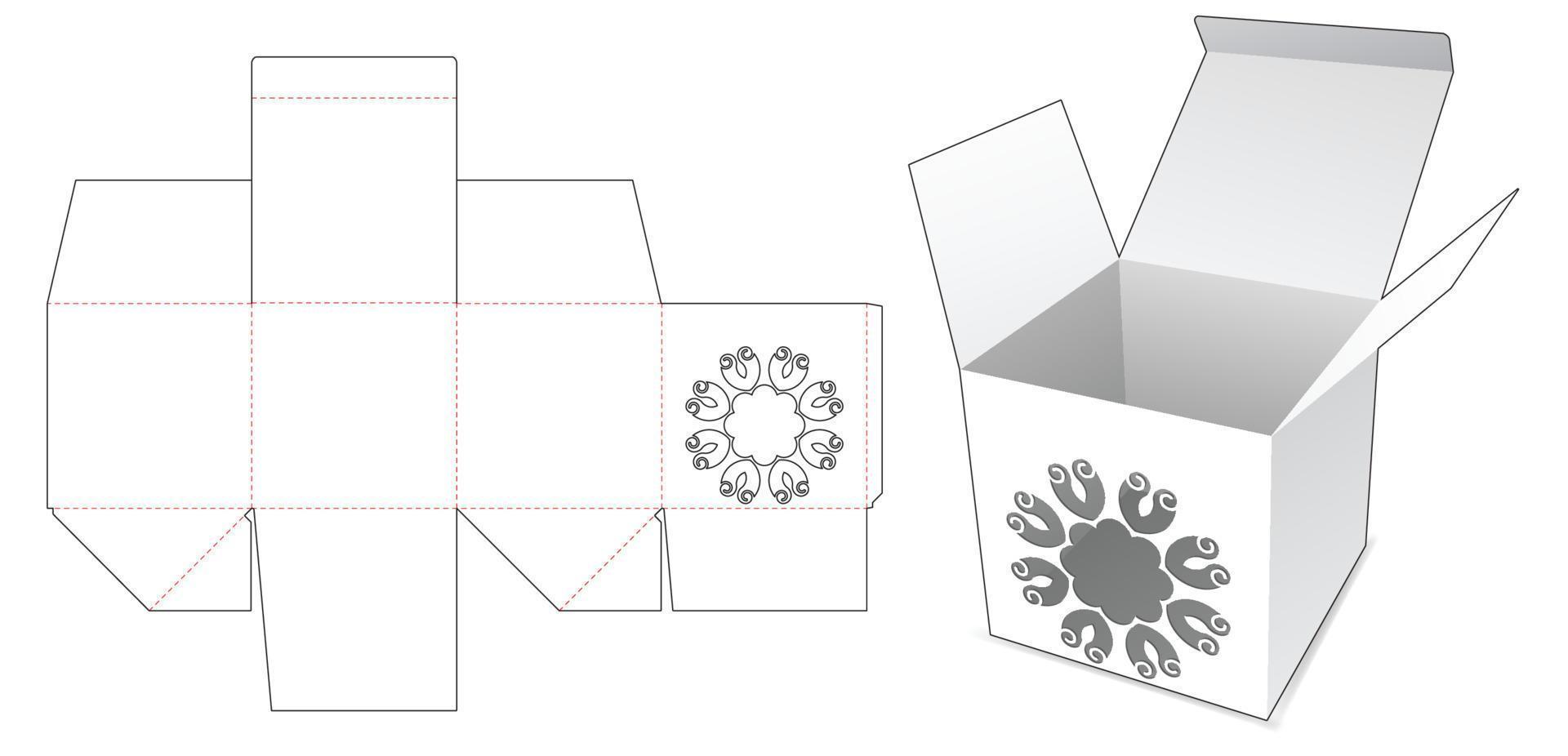 Cardboard square box with steciled mandala die cut template vector