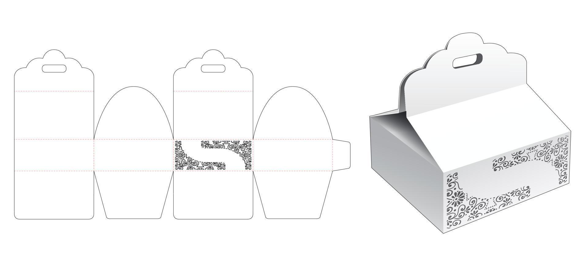 caja de embalaje de cartón con orificio de cinta y plantilla troquelada de mandala estampada vector