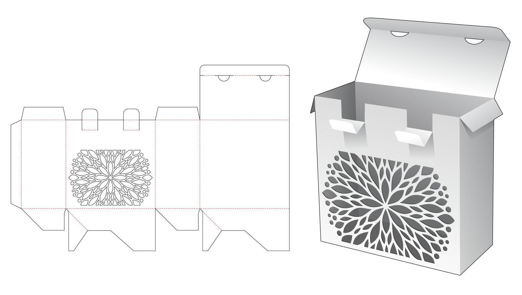 Caja de 2 puntos cerrados con plantilla troquelada de mandala estarcido vector