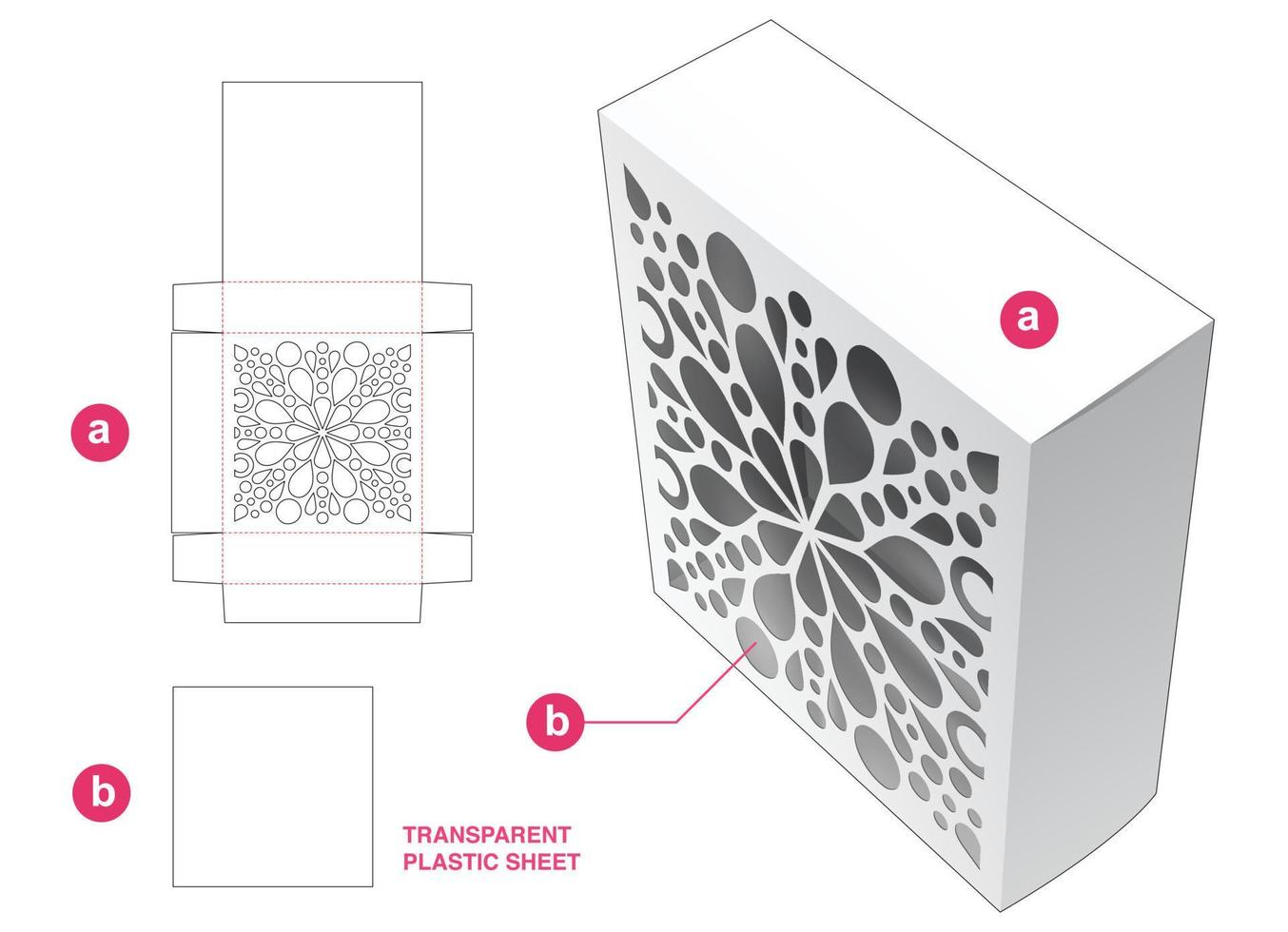 caja de embalaje cuadrada y mandala estarcida con plantilla troquelada de lámina de plástico transparente vector