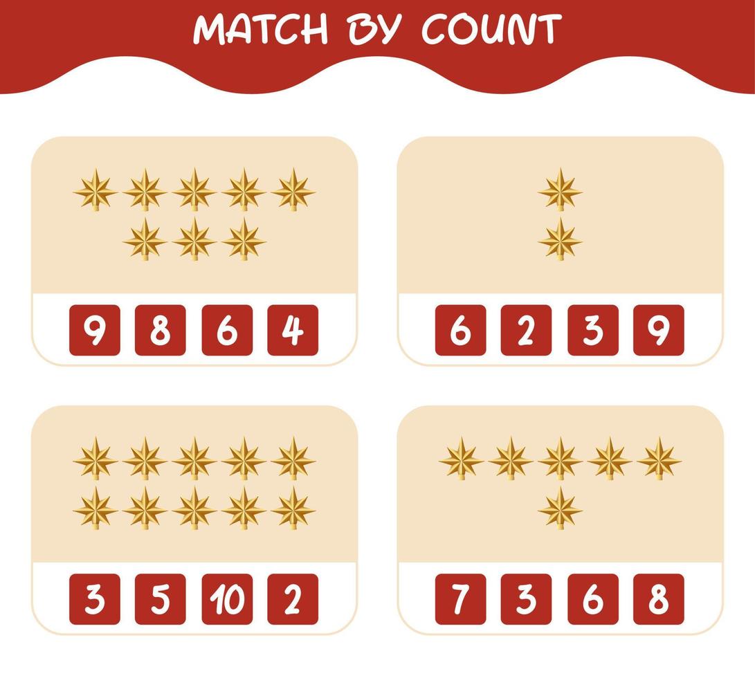 Match by count of cartoon christmas star. Match and count game. Educational game for pre shool years kids and toddlers vector