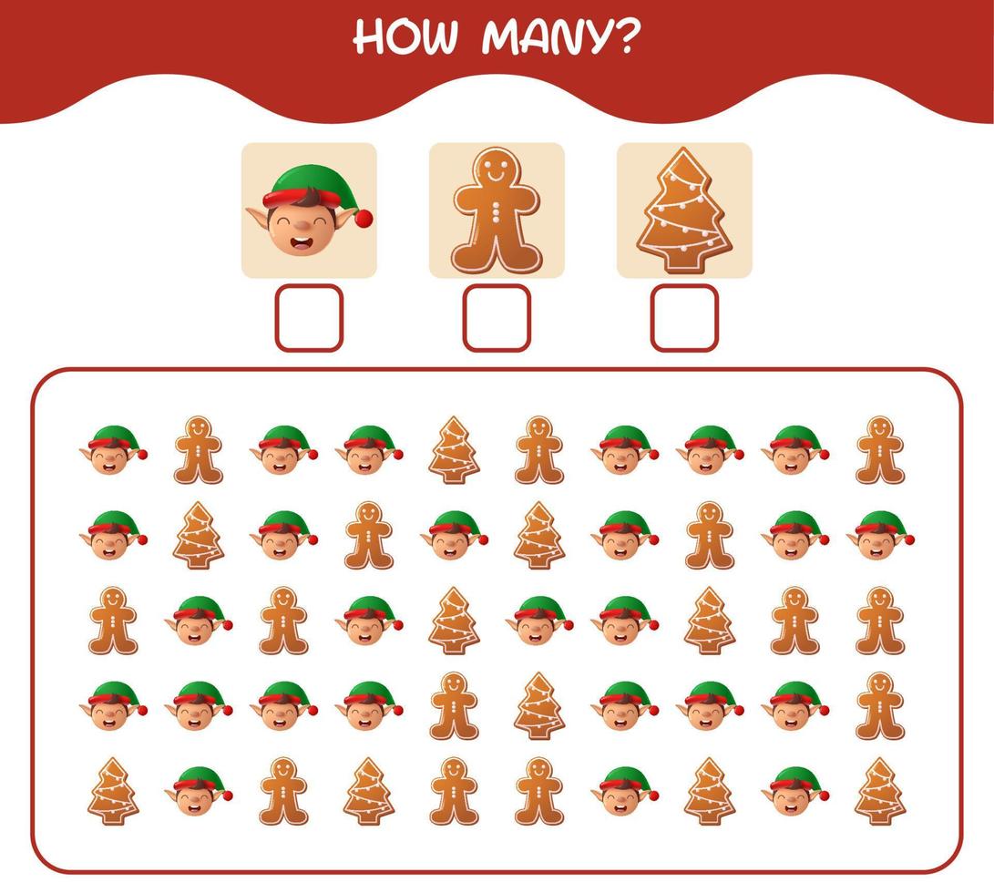 How many cartoon christmas. Counting game. Educational game for pre shool years kids and toddlers vector