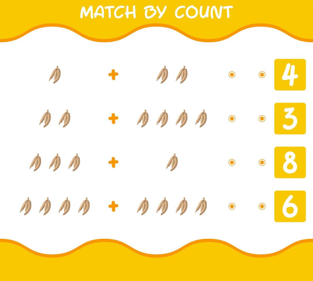 Match by count of cartoon cassava. Match and count game. Educational game for pre shool years kids and toddlers vector