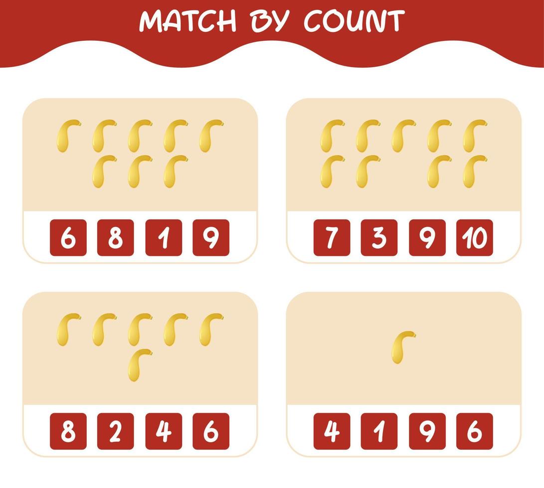 Match by count of cartoon crookneck squash. Match and count game. Educational game for pre shool years kids and toddlers vector