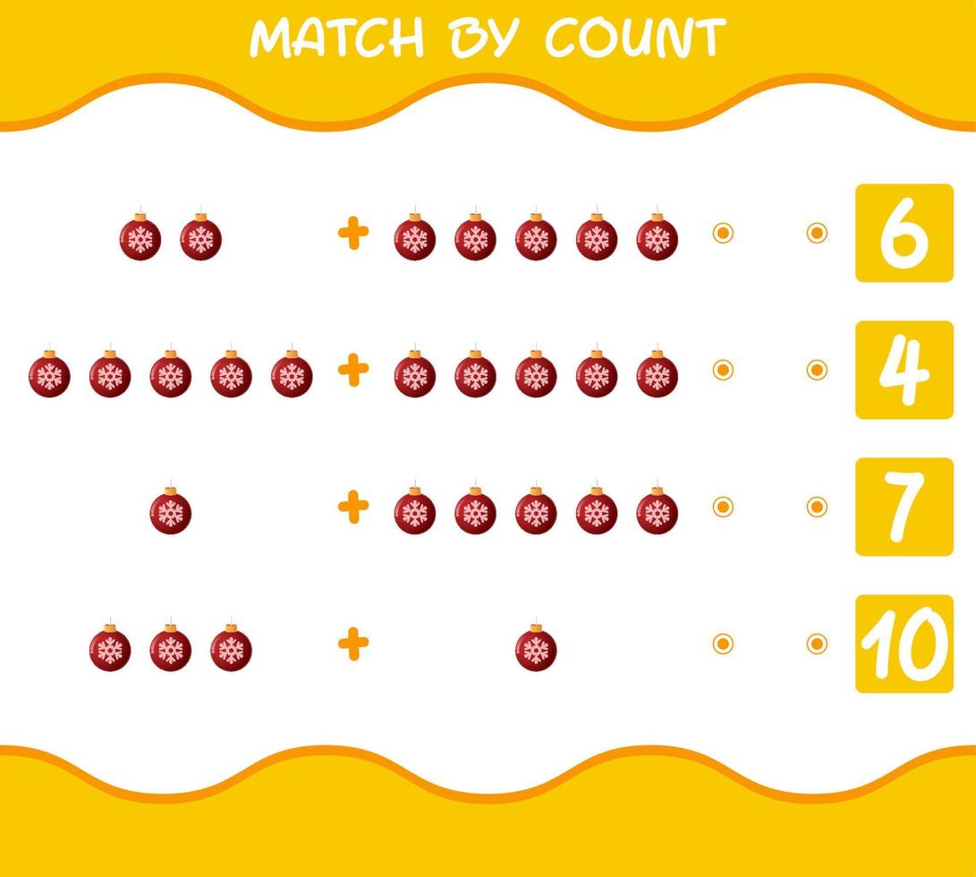 Match by count of cartoon christmas ornament. Match and count game. Educational game for pre shool years kids and toddlers vector