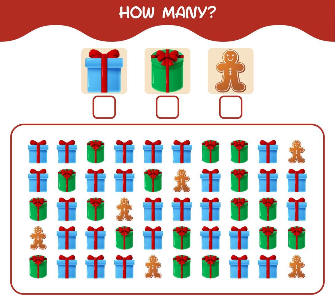 How many cartoon christmas. Counting game. Educational game for pre shool years kids and toddlers vector