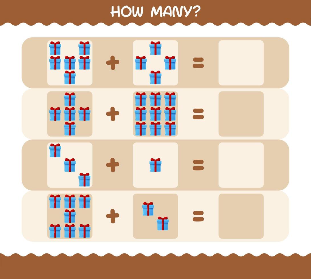 How many cartoon gift box. Counting game. Educational game for pre shool years kids and toddlers vector