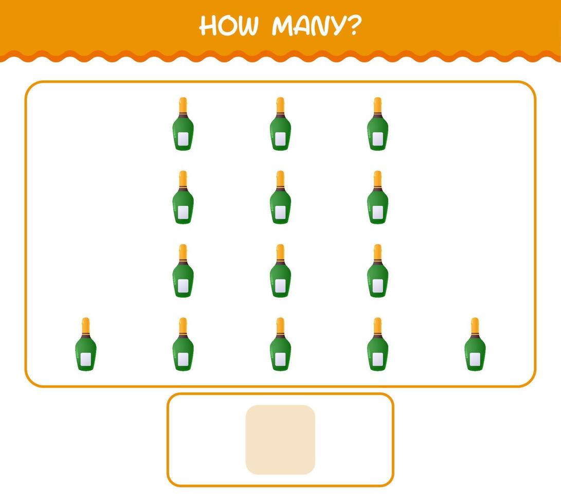 How many cartoon champagne bottle. Counting game. Educational game for pre shool years kids and toddlers vector