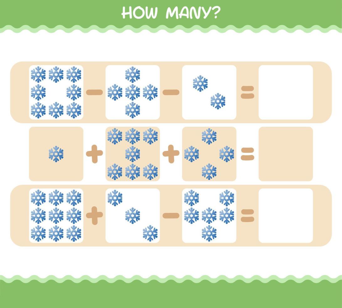 How many cartoon snowflake. Counting game. Educational game for pre shool years kids and toddlers vector