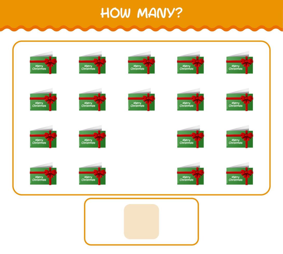 How many cartoon christmas card. Counting game. Educational game for pre shool years kids and toddlers vector