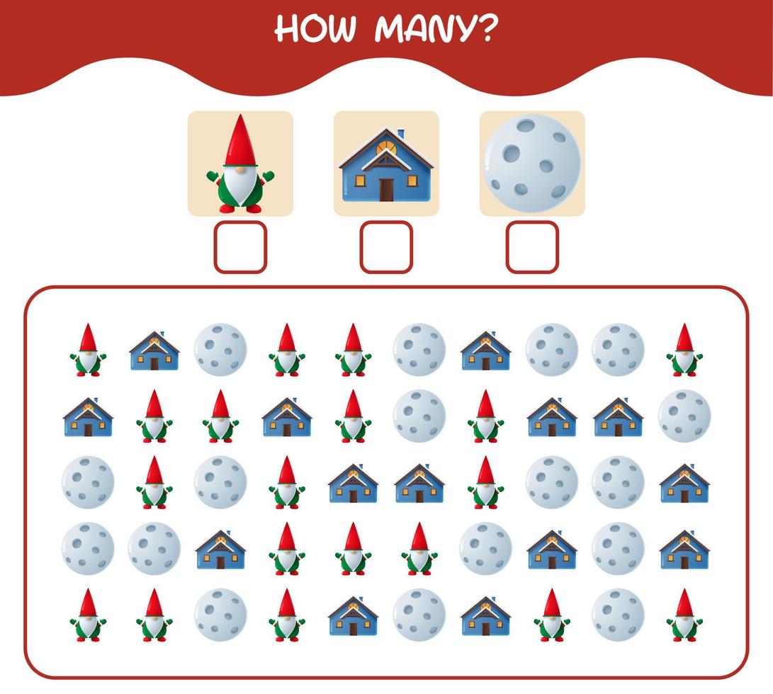 How many cartoon christmas. Counting game. Educational game for pre shool years kids and toddlers vector