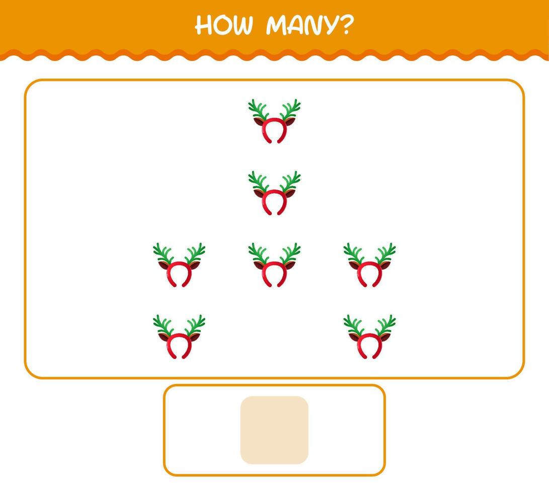 How many cartoon antlers headband. Counting game. Educational game for pre shool years kids and toddlers vector