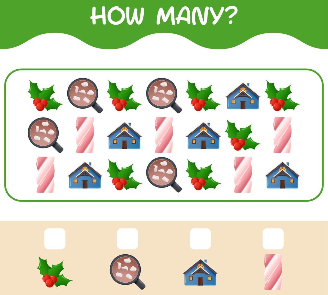 How many cartoon christmas. Counting game. Educational game for pre shool years kids and toddlers vector