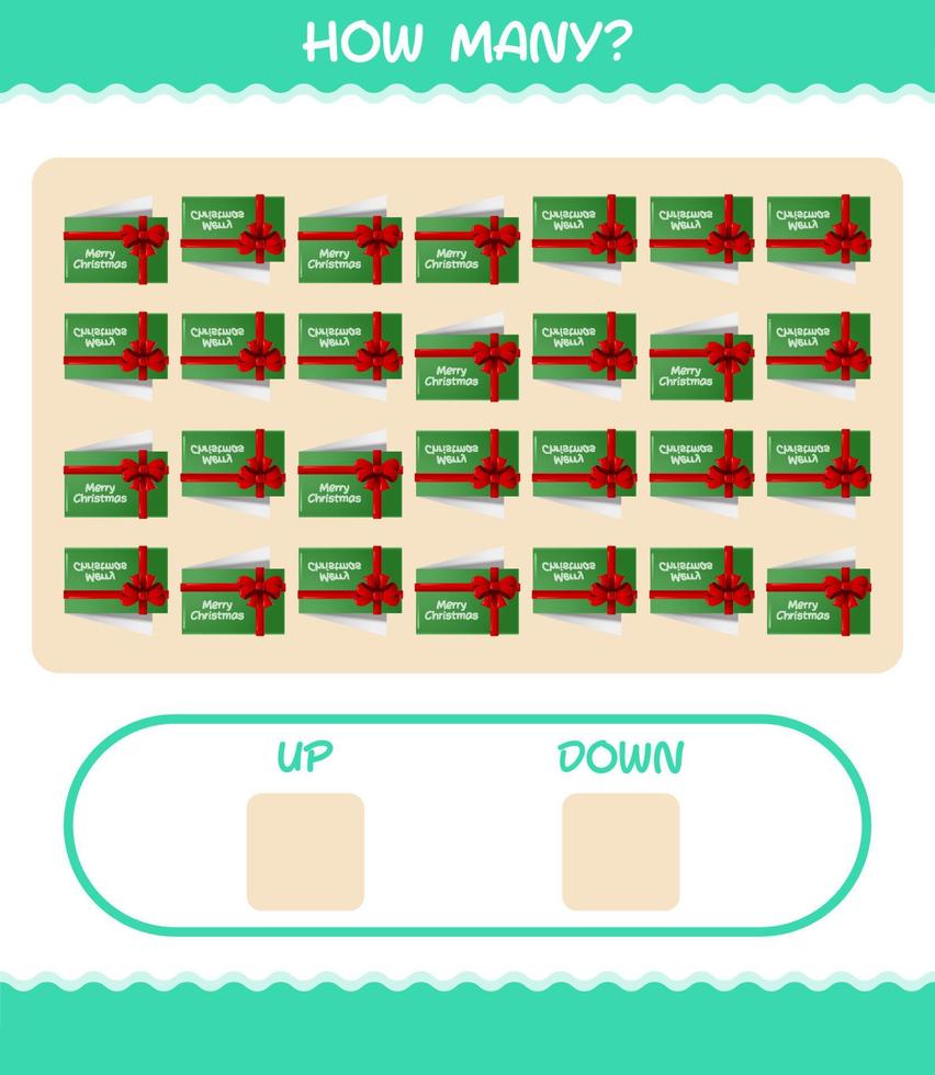 How many cartoon christmas card. Counting game. Educational game for pre shool years kids and toddlers vector
