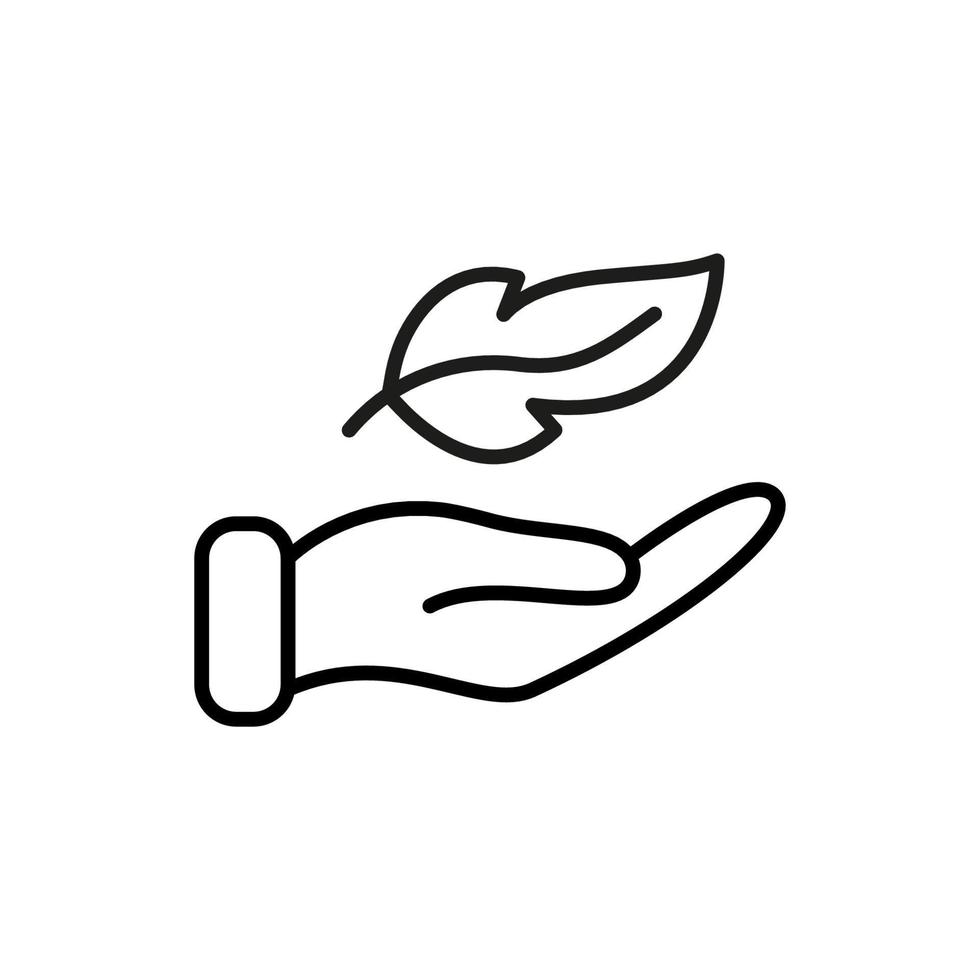 Lightweight Feather on Hand Line Icon. Soft Delicate Sensitive Plumelet Linear Pictogram. Light Weight Outline Symbol. Easy Smooth Feather. Editable Stroke. Isolated Vector Illustration.