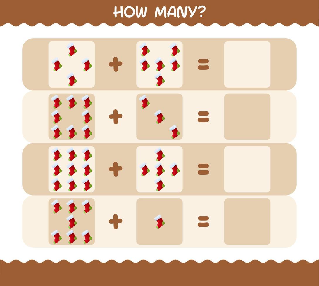 How many cartoon sock. Counting game. Educational game for pre shool years kids and toddlers vector