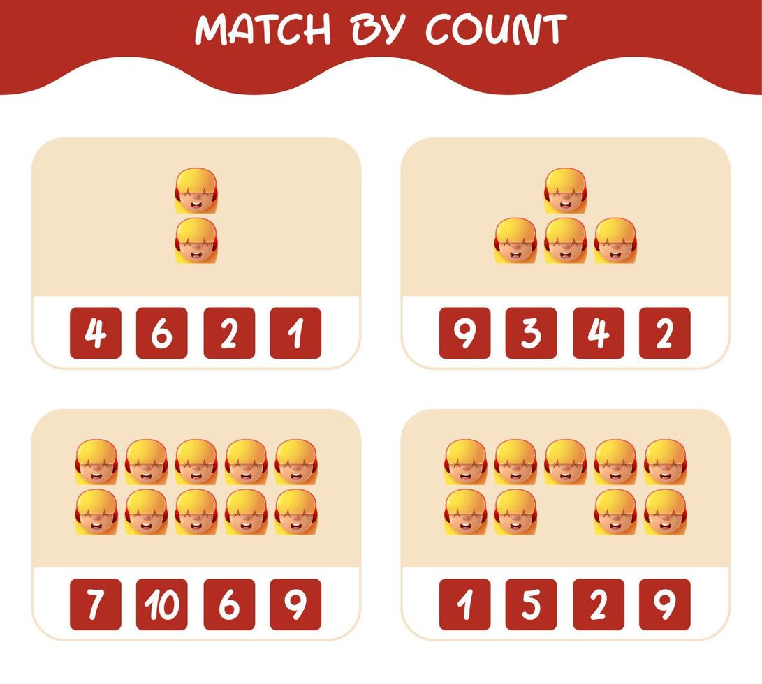 Match by count of cartoon girls. Match and count game. Educational game for pre shool years kids and toddlers vector